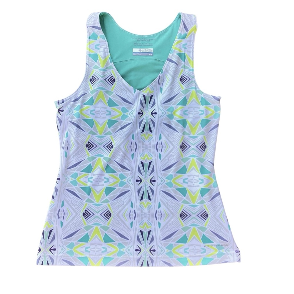 COLUMBIA Omni-Shade Tank Top w/ Bra M Geometric Pattern